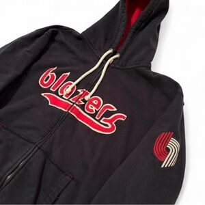 Vintage Distressed Mitchell Ness Portland Blazers Black Red Zip Up Hoodie XXL
